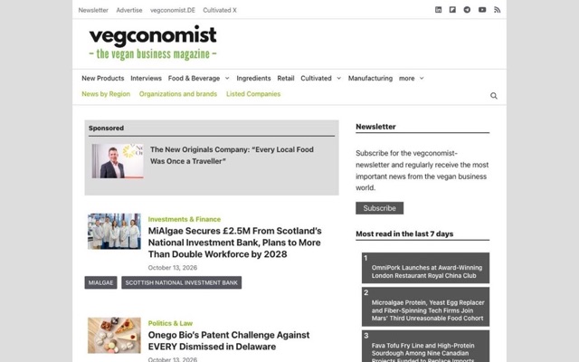 Screenshot of vegconomist.com